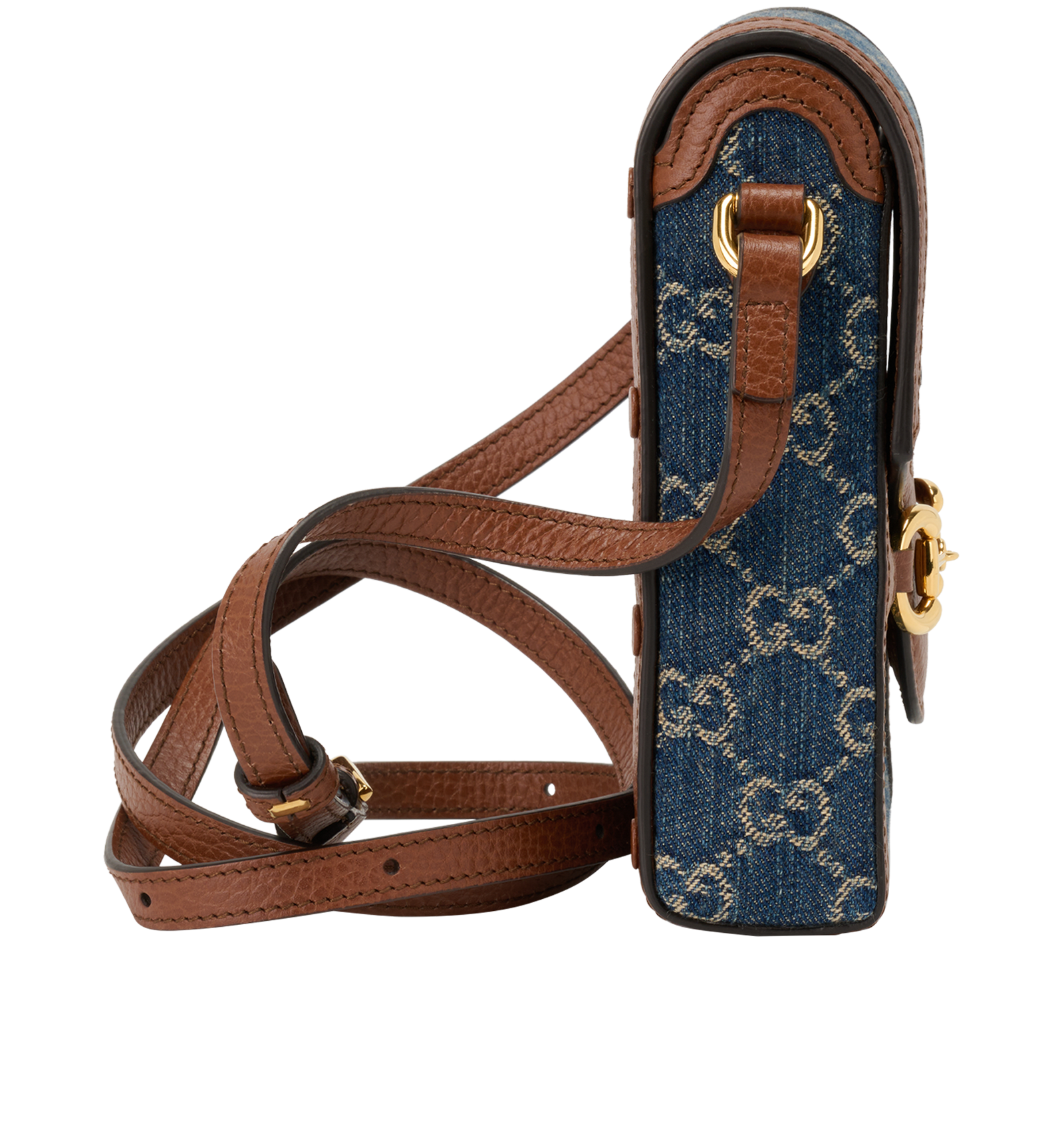 Horsebit 1955 Mini Bag, &pound;510, Handbags, Navy/Tan, Denim, Side view